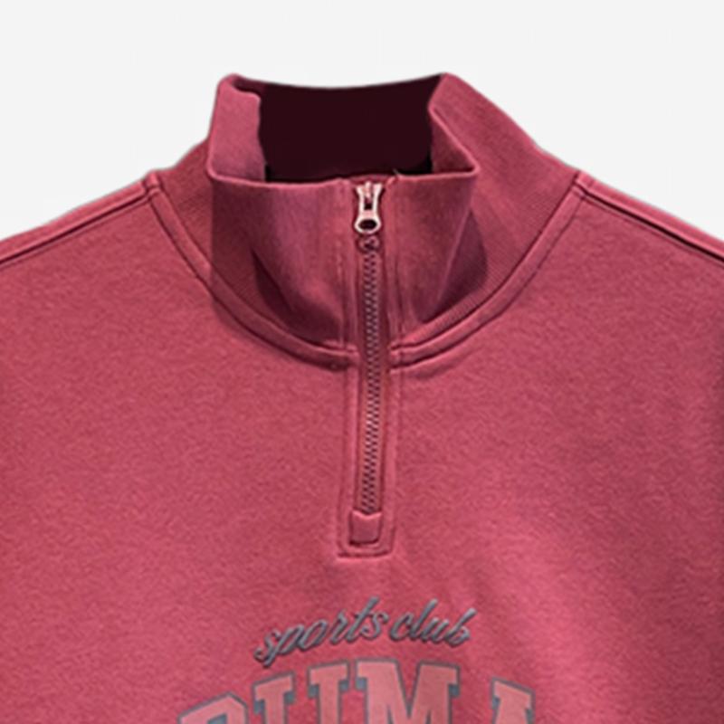 Puma Logo Print Fleece Stand Collar Knitted Sweatshirt Men Sweatshirt Red 689596-15