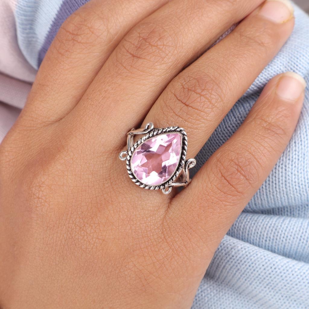 Morganite Gemstone 925 Sterling Silver Jewelry Handmade Bezel Set Ring For Gift RR-57-5