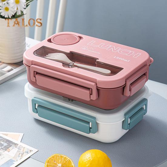 1300ML Lunch Box with Fork Spoon 4 Compartments Bento Box Leak-Proof BPA-Free Reusable Food Storage Container for Children Students Office