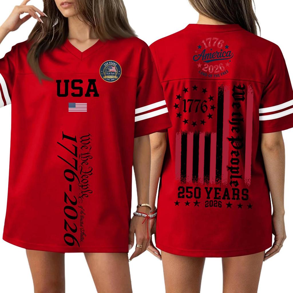 Women's Casual Fashion V-Neck Sports Independence Day Print Short Sleeve Sports T-Shirt Top
