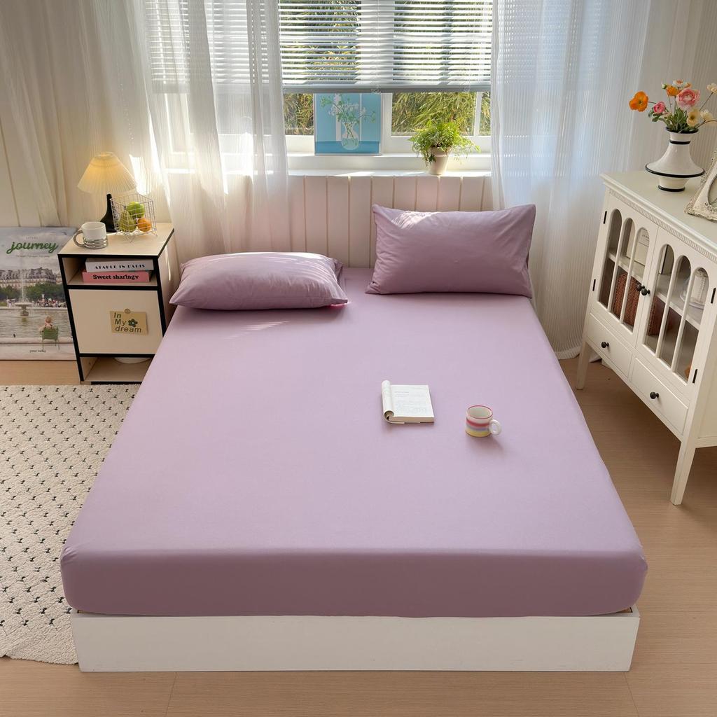 100% Cotton Solid Color Fitted Bed Sheet Set - 3 Pieces, Single/Double Size, Pure Cotton for Home or Dorm.