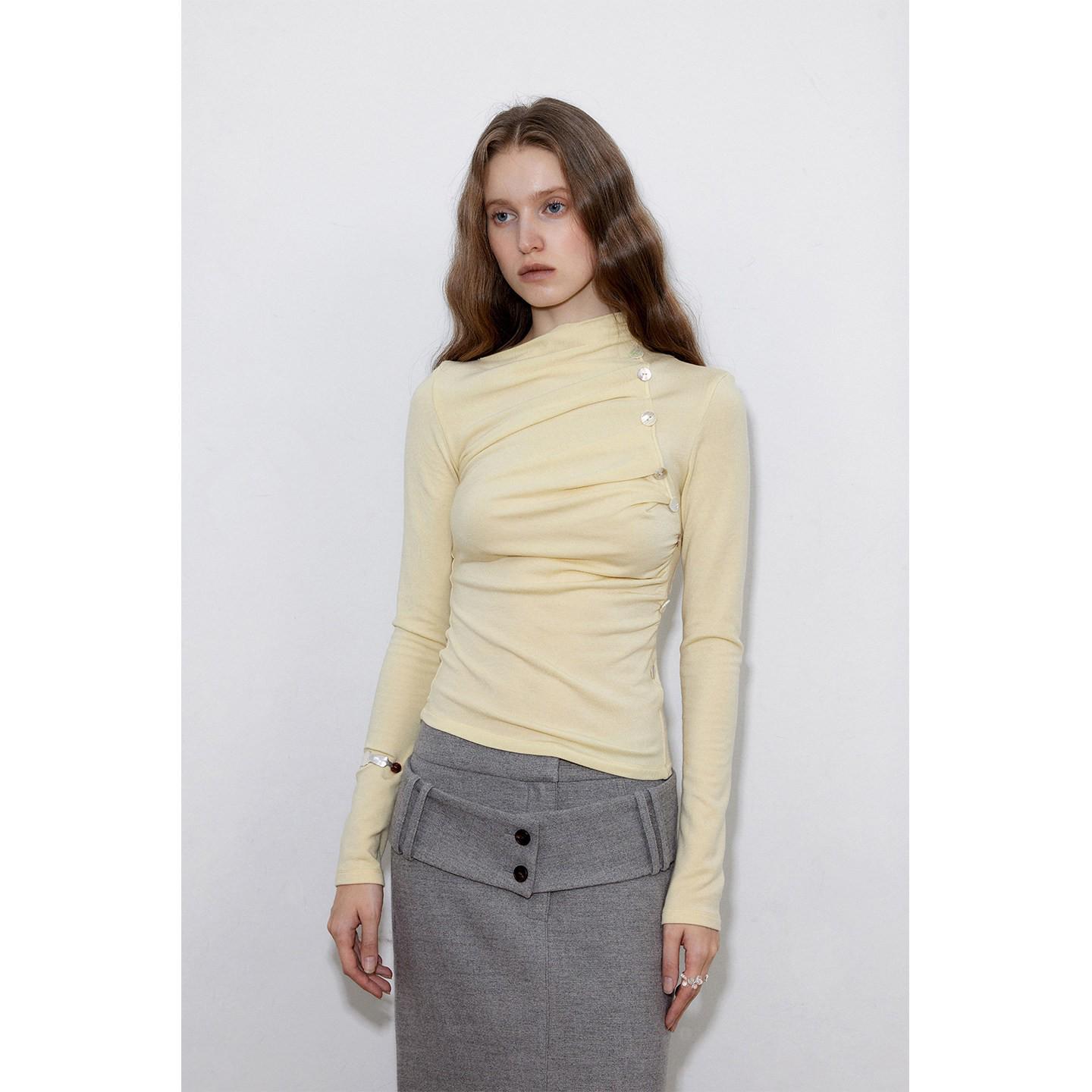 

Original Design Fleece Wool Slanted Stand Collar Long Sleeve Tencel Knit Women s T-shirt M світло-жовтого кольору