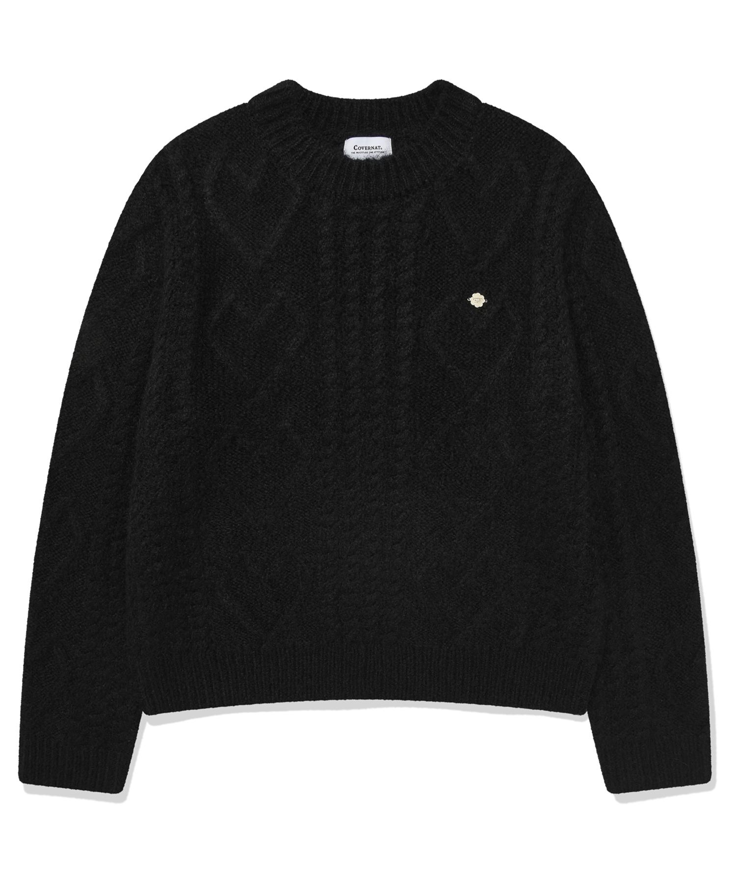 Covernat Woman Hairy Cable Crop Knit Black Black/Wm