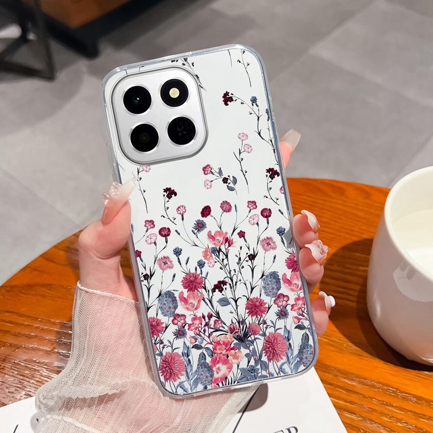 Case For Huawei 400 Pro Honor X6c X8a X7a X8c Phone Covers Exquisite Black Flowers Patterns Transparent TPU Advanced Anti Slip Shell For Huawei Casing