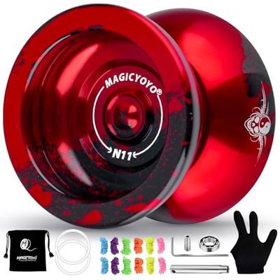 MAGICYOYO N11 Professional Non-Reactive Yo-Yo & Responsive Yo-Yo for Kids Ages 8-12+, Alloy Aluminum Yo-Yo, Includes 1 Yo-Yo Bag, 1 Glove, 12 Strings,