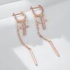 Trendige lange Quaste Kreuz Hängeohrringe für Damen Mode Roségold Farbe Mit Natürlichem Zirkon Feiner Tägliche Schmuckstücke