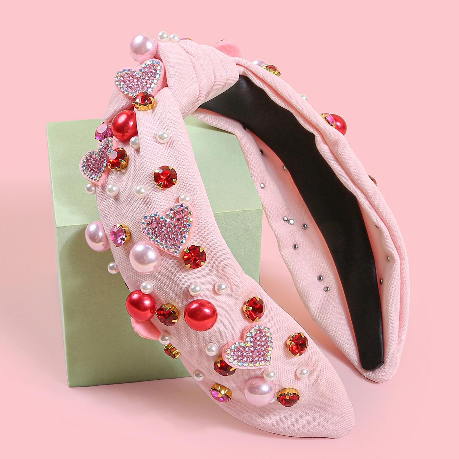 

Модные хрустальные повязки для волос в форме сердца для девочек, хрустальная жемчужная повязка на голову для женщин, повязки на голову на День святого Валентина для вечеринки, аксессуары для волос