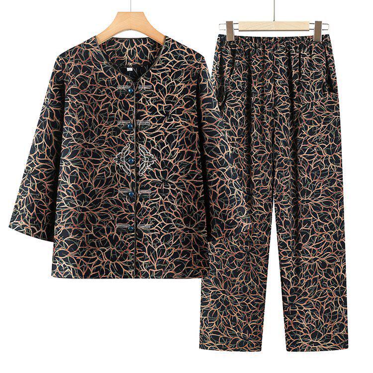 Plus Size Loose Two-Piece Set: Comfy Spring & Autumn Home Wear Pants and Top for Middle-Aged Women
