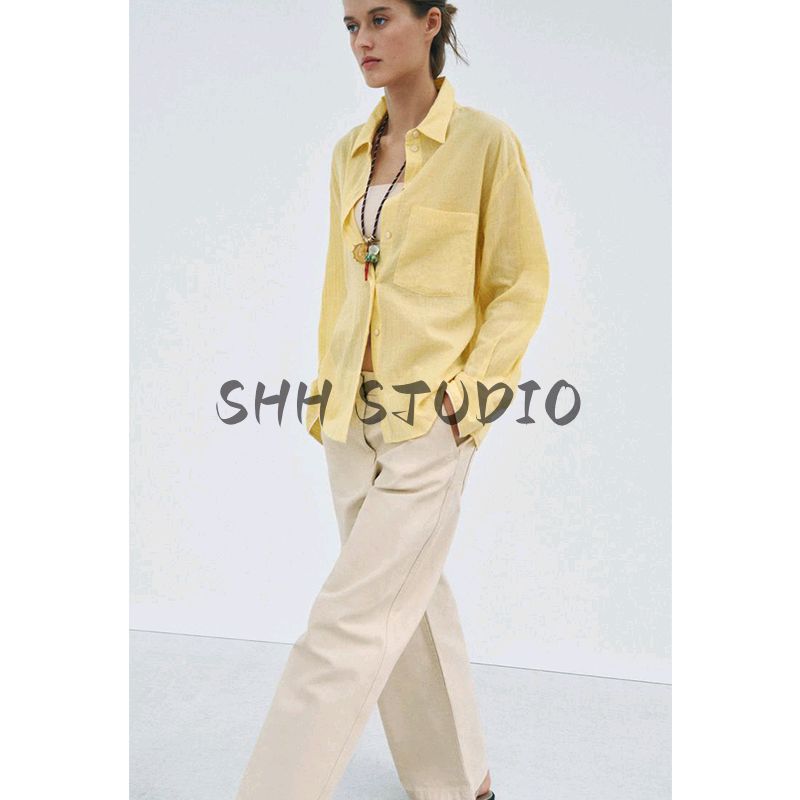 Women's Spring Clothing French Simplicity Style Lapel Cotton Spinning Stripes Ruched Long Sleeve Shirt Top 2803670