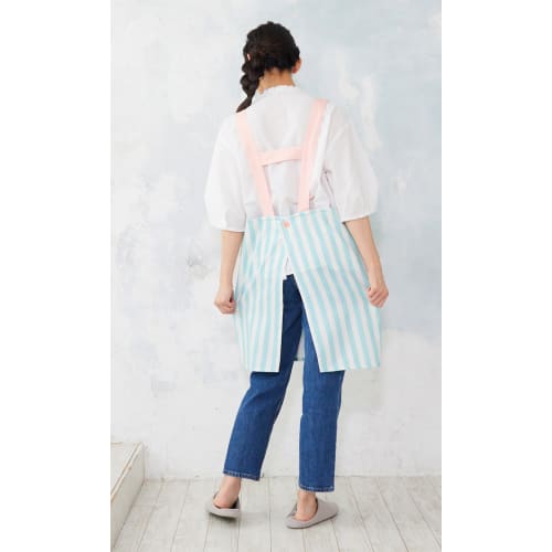 Atelier Momo & Momo YOSISTAMP Yoshi Stamp Rabbit and Bear Apron, H-Shaped, Striped Pattern, Green, Women's, Sizes M-L, YA44008-52