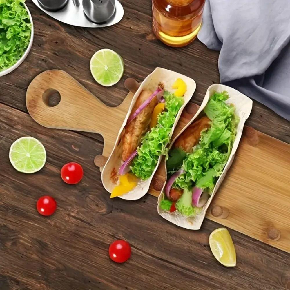 Bamboo Taco Plates Rack Handle Taco Tray Organizer Natural Appetizer Server Kit  Food