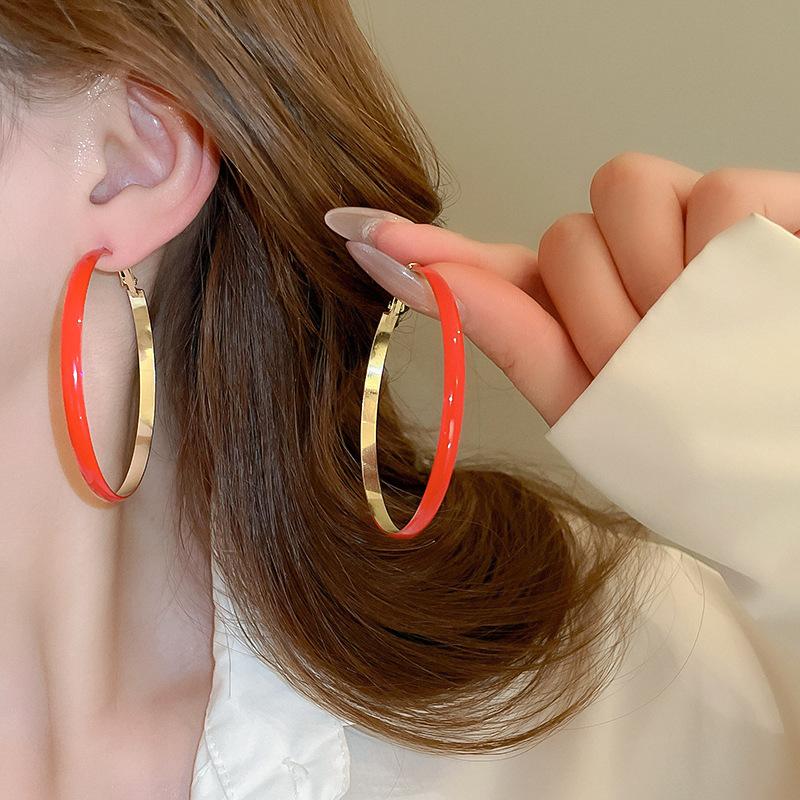 Silver Needle Plain Ring Ankola Red Oil Drop Earrings Exaggerated Design Earrings Korean Simple Temperament Earrings Women