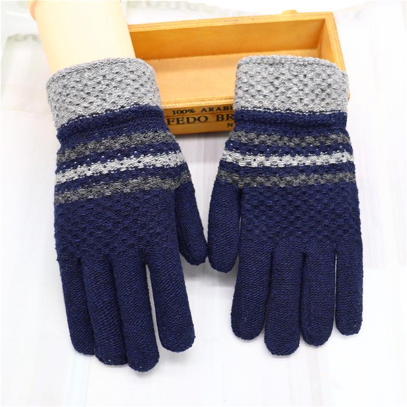 Men's Wool Gloves - Warm, Cold-Proof, Thick Knit Five-Finger Design for Autumn and Winter