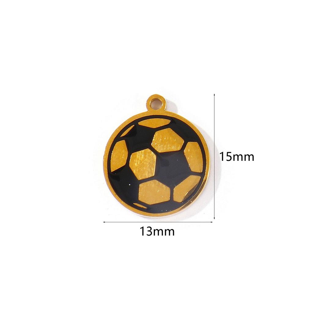 2pcs Stainless Steel Sport Charms 18K Gold Plated Round Football Multicolor Enamel Pendant DIY Necklace Earring Jewelry Findings