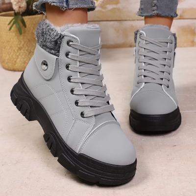 Fashion Fashion Cotton Boots Winter New Round Toe Front Lace-Up Platform Anti-Slip Wear-Resistant Booties