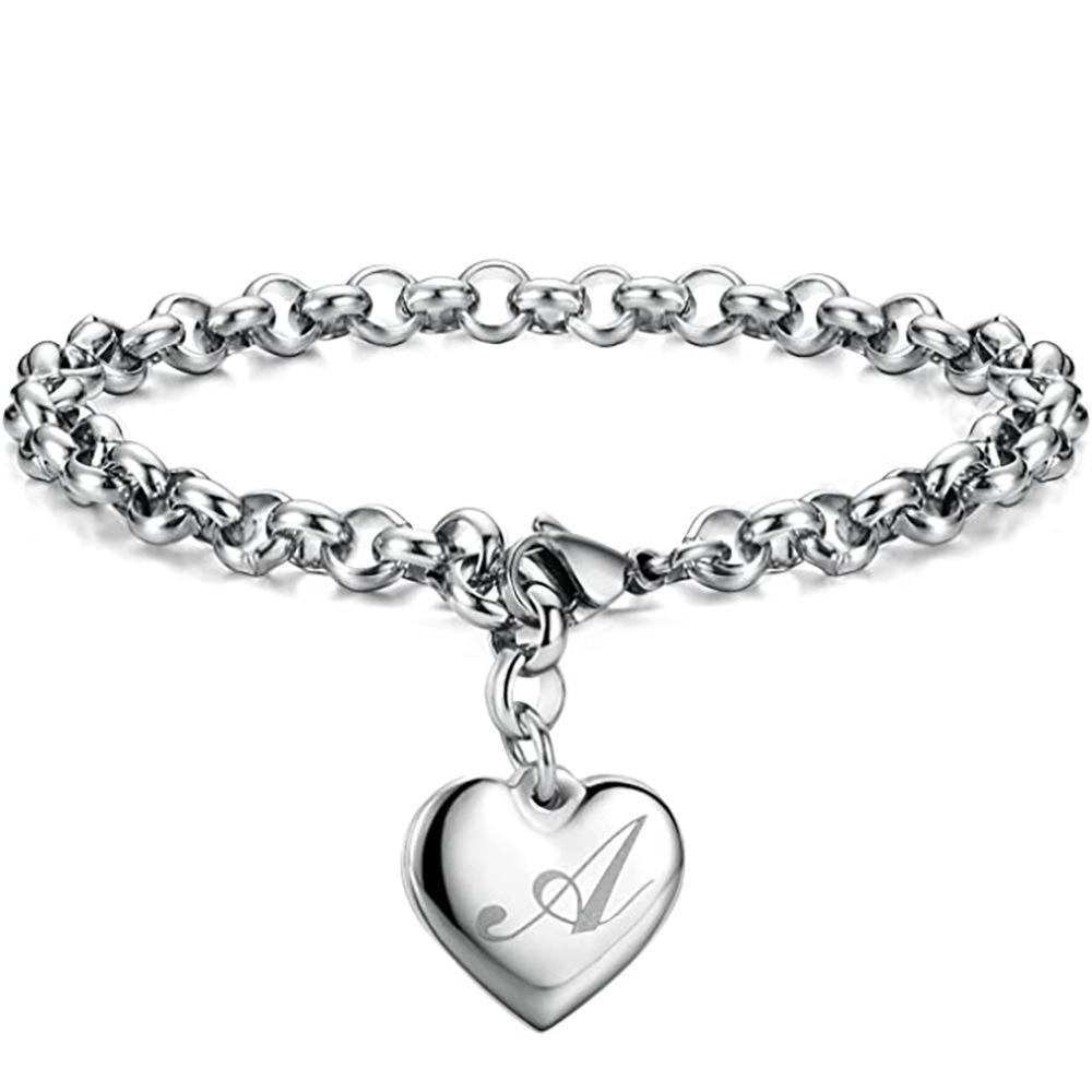 26-Letter Engraved Titanium Steel Bracelet for Women - Stylish European & American Design with English Letters