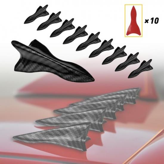 10PCS Carbon Fiber Spoiler Car Auto Roof Shark Fin Splitter Decorative Sticker