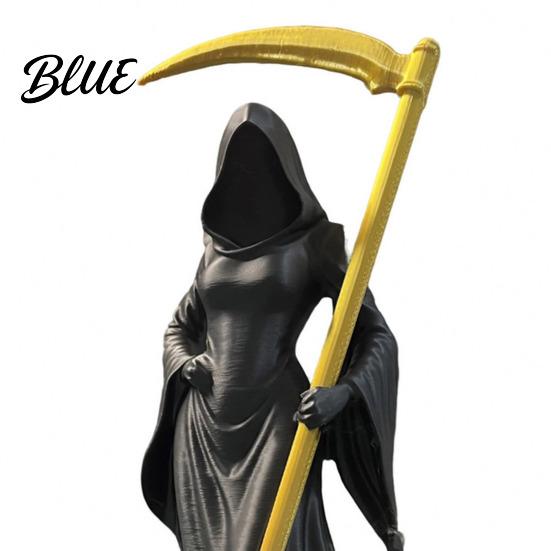 Dark Academia Bookshelf Decor 3D Printed Female Grim Reaper Statue Hooded Faceless Gothic Resin Figurine with Detachable Home Ornament Scythe,