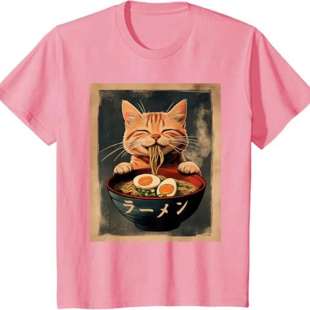 

Забавный рыжий кот рамен японский графический 3d принт мужская футболка летние свободные топы футболка с коротким рукавом 6XL