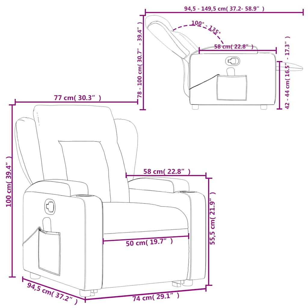 Massage Recliner with Rising Assistance Cream Artificial Leather