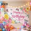 Birthday Celebration Banner Happy Backdrop, Party Photo Background Cloth for Celebration, Decorative Bunting Flag Decor Kids Women, Supplies