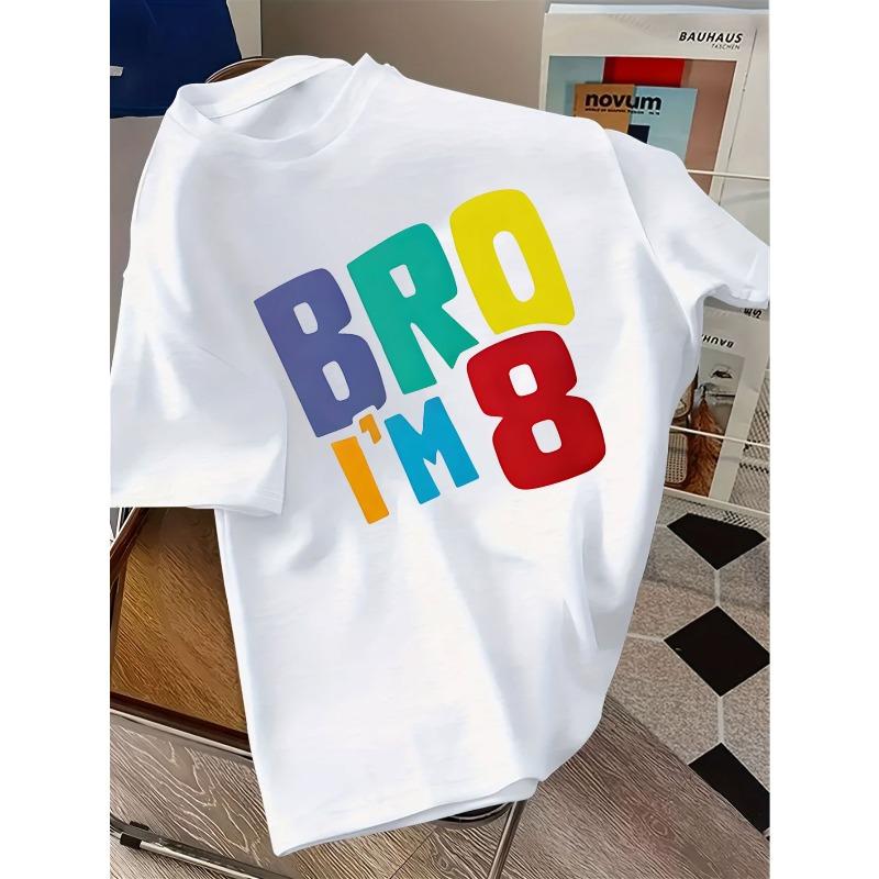 Children Crew Neck Short Sleeve T-Shirt with BRO I M 8 Letter Print 110