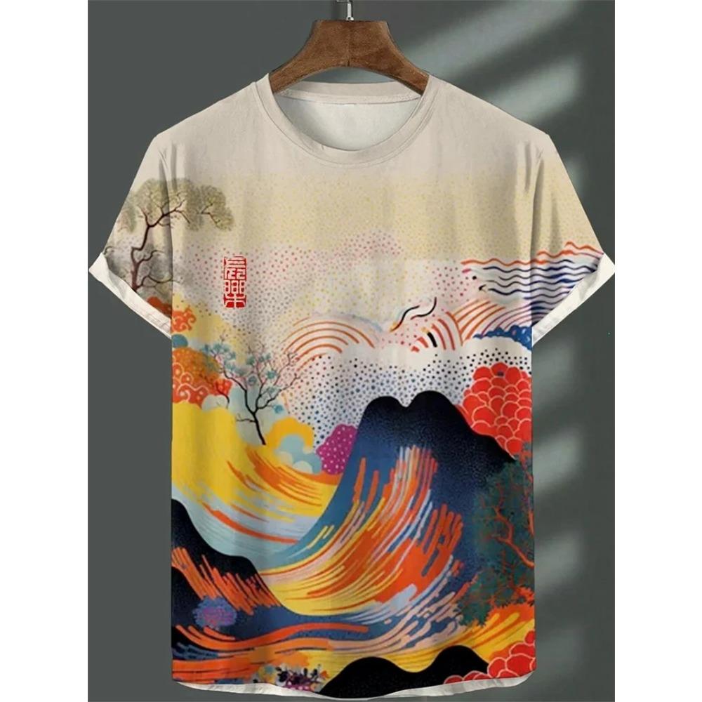 Japanese Ukiyo-e Graphic T Shirts For Men Fashion Trend Short Sleeve 3D Printed Summer T-shirts Cool Streetwear Harajuku Tops