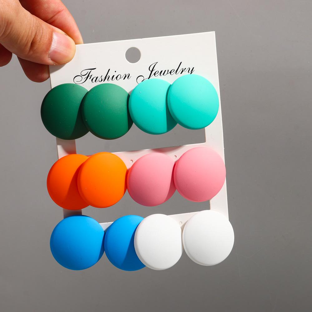 New 6 pair/set Geometric Acrylic Stud Earrings for Women Multicolor Heart Square Circle Flower Earring Korea Jewelry Lightweight