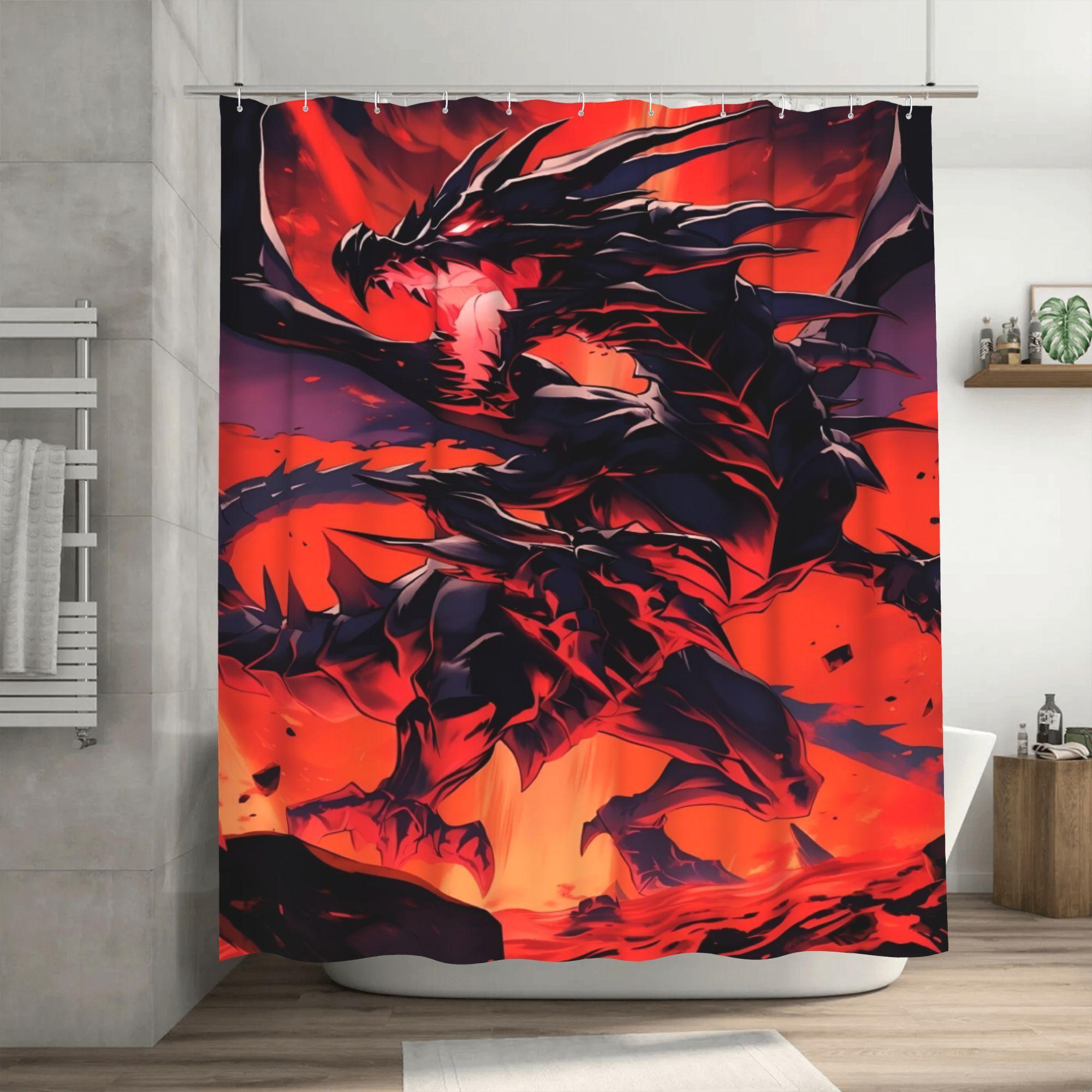 

Dark God Red Eyes Black Dragon Shower Curtain - Removable Polyester Bathroom Decor with Vibrant Fantasy Art, Machine Washable 90x180cm
