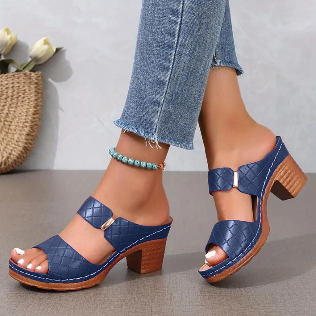 Womens Sandals Memory Foam Thick Heel Fish Mouth Women'S Outer Wear Shoes Fashionable Casual Shiny One Strap Shoes For Woman