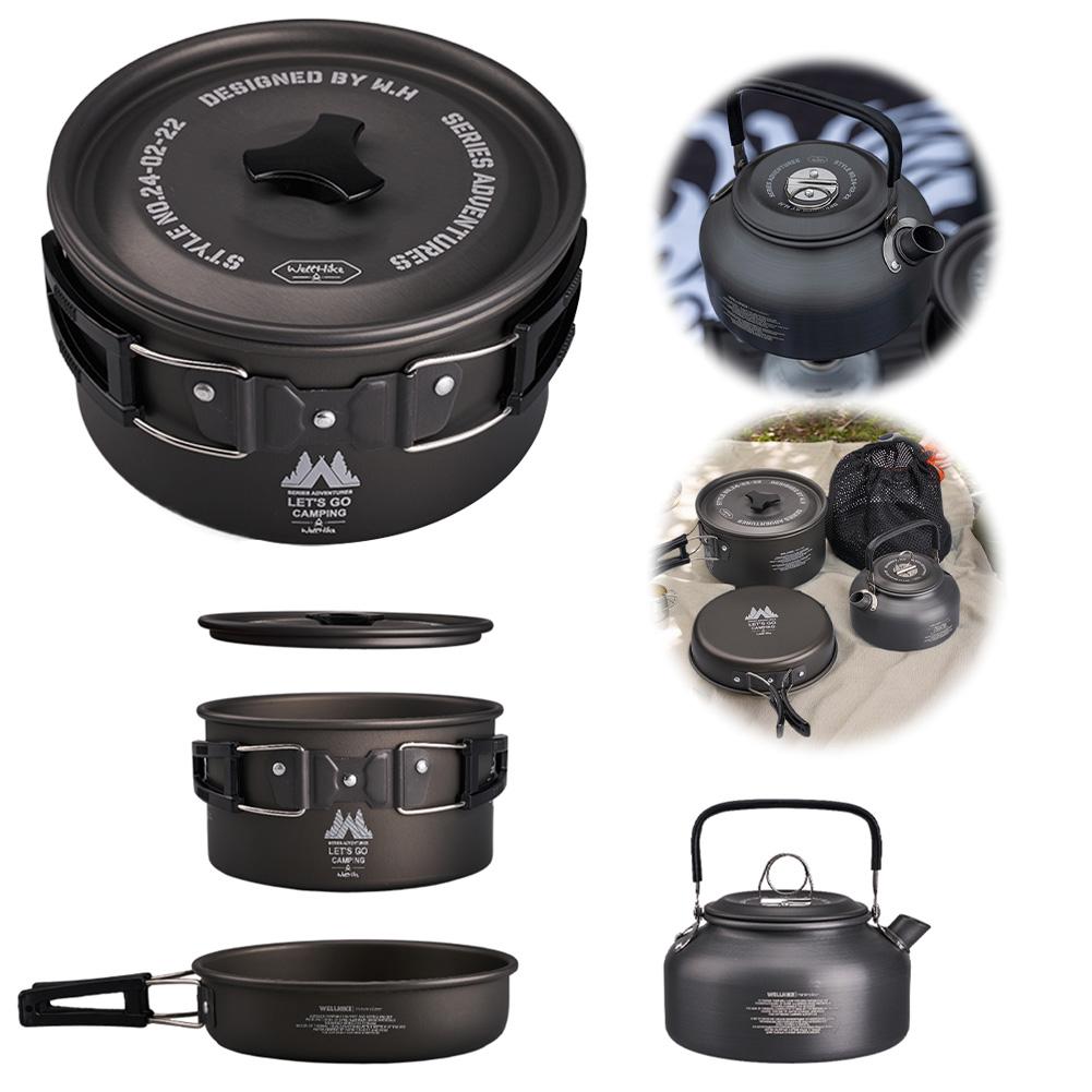 3Pcs/Set Camping Cookware Set with Water Kettle Portable Cookware Kit Lightweight Cookware Kit for Outdoor Fishing Camping