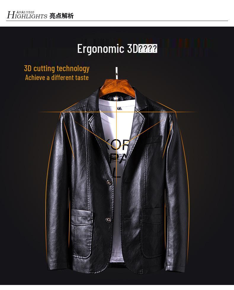 Herrjacka i läder i koreansk stil, smal passform - Stilfullt ytterplagg för vår/höst, motorcykelmode