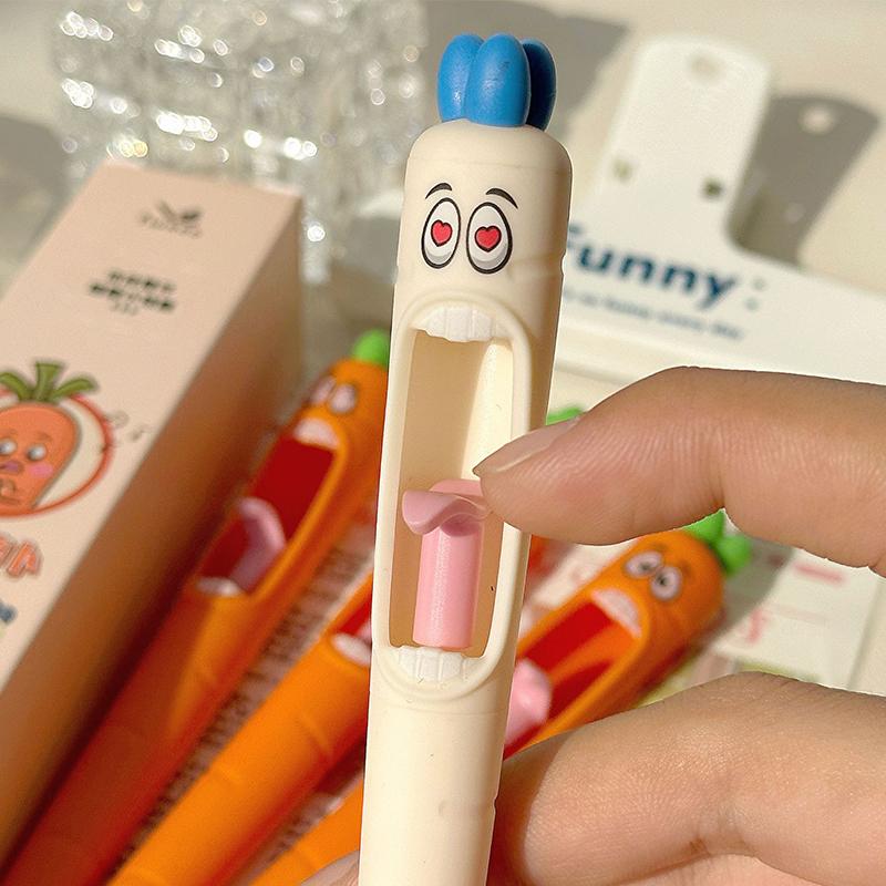Cartoon Carrot Pressing Gel Pen Funny Carrot Writing Pen Quick-Drying Neutral Pens Writing Smooth Pens Student Stationery Gifts