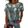 Flowers 3D Printed T-shirt Abstract Painting Round Neck Women's Short Sleeved T-shirts Top