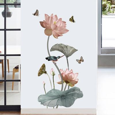 Tear-resistant Sticker Decal Great PVC Installed Easily Lotus Pattern Bright Color Wall