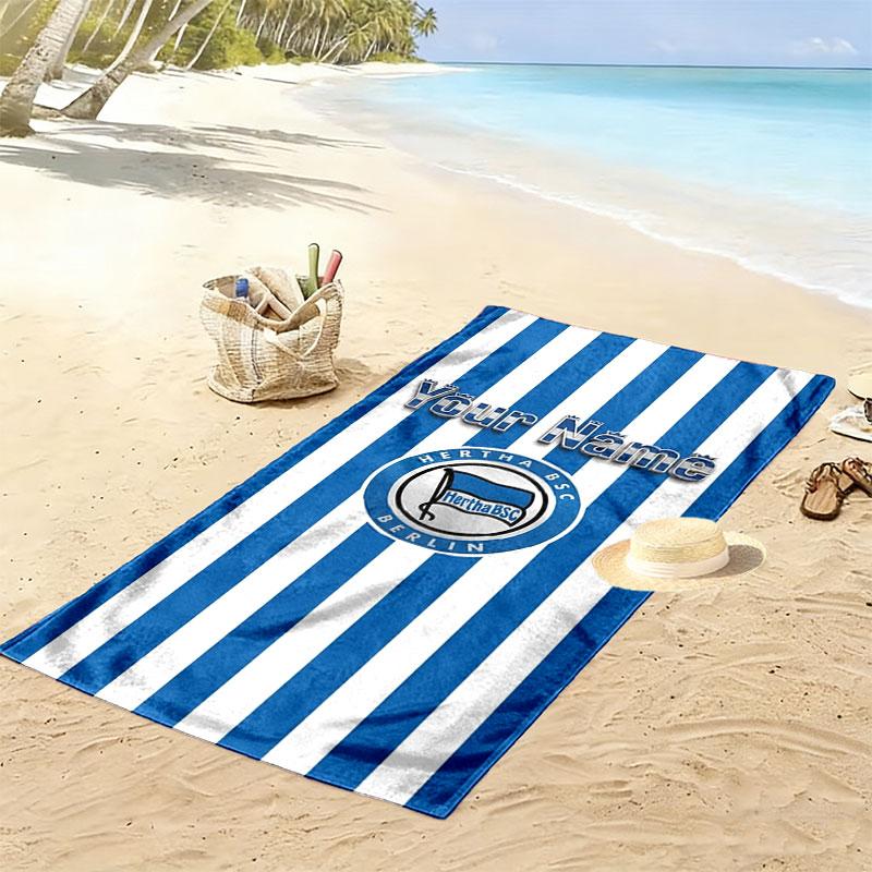 Hertha BSC Custom Name Print Beach Towel, Large Soft Quick Dry Towel for Beach Camping Swimming