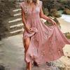 Women Dress Floral Print Lace-up Summer Bohemian Vintage Maxi Dress for Beach
