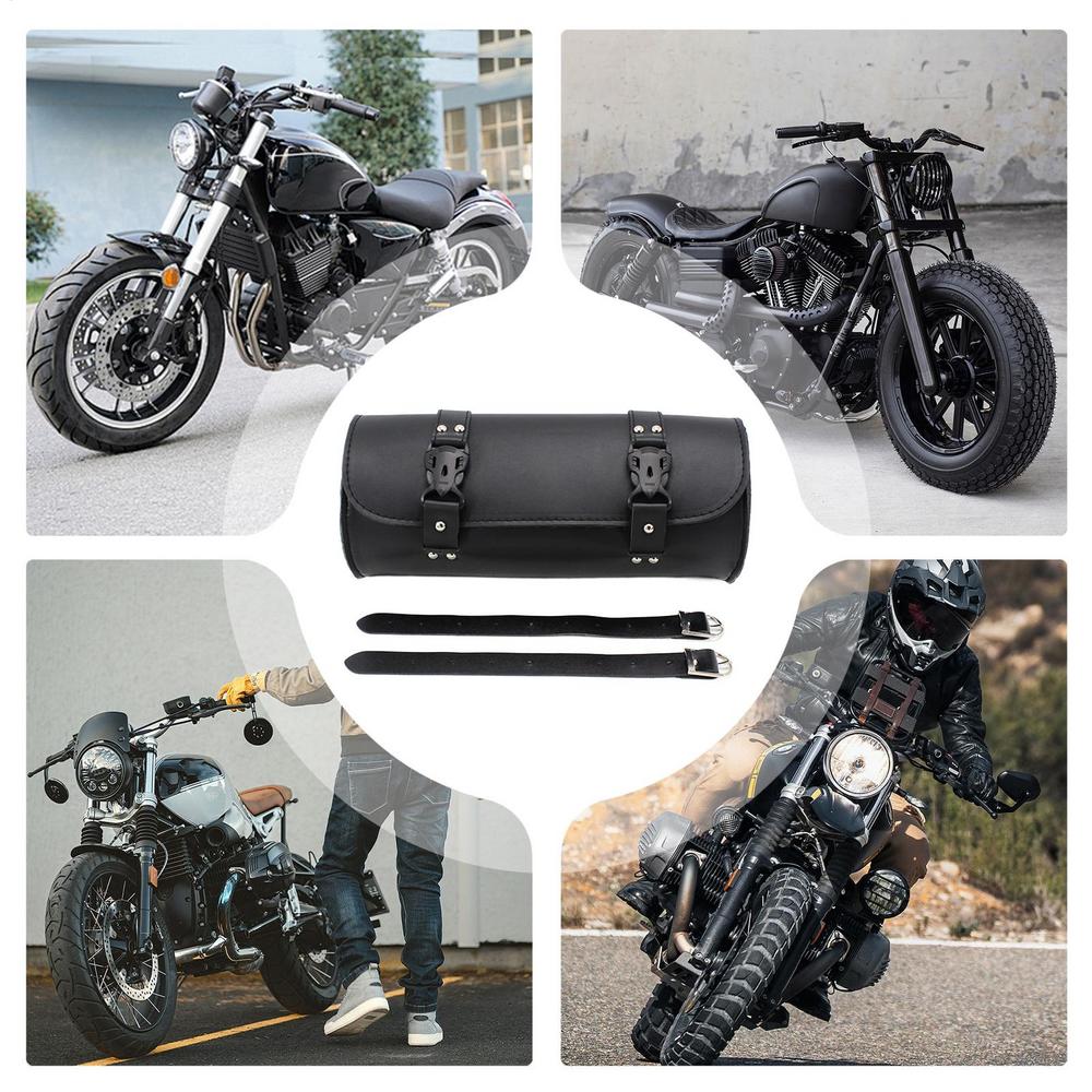 Motorcycle Tool Bag PU Leather Front Fork Handlebar Saddlebag Roll Tail Storage Bag Waterproof Dirty Bikes Saddlebags Tool Pouch