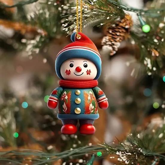 Christmas Ornaments Cartoon Snowman/Santa Xmas Tree Hanging Decoration Holiday Acrylic Decor for Christmas Valentine's Day Winter Party Supplies