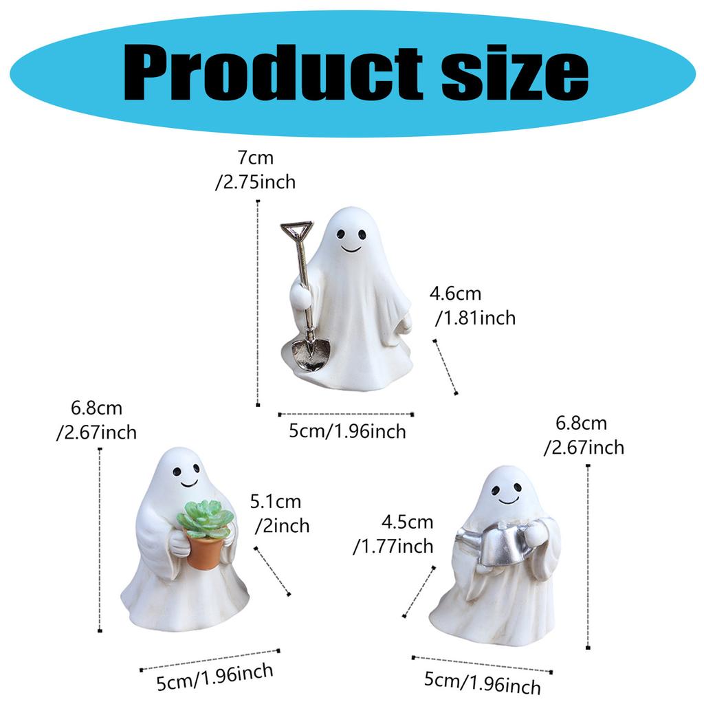 3Pcs Gardening Ghostly Statue Halloween Home Decors Resins Miniature Figurine For Garden Potted Plant and Desk Display
