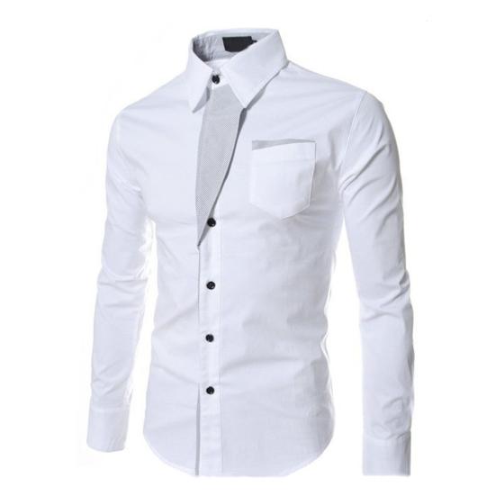 Men Spring Shirt Button Long Sleeves Solid Color Lapel Single-breasted Warm Patch Pocket Plus Size Mid Length Men Top for Office