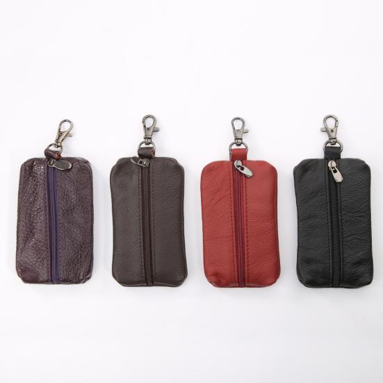 Genuine Leather Key Holder Wallet Men Keys Organizer Women Zipper Key Chain Case