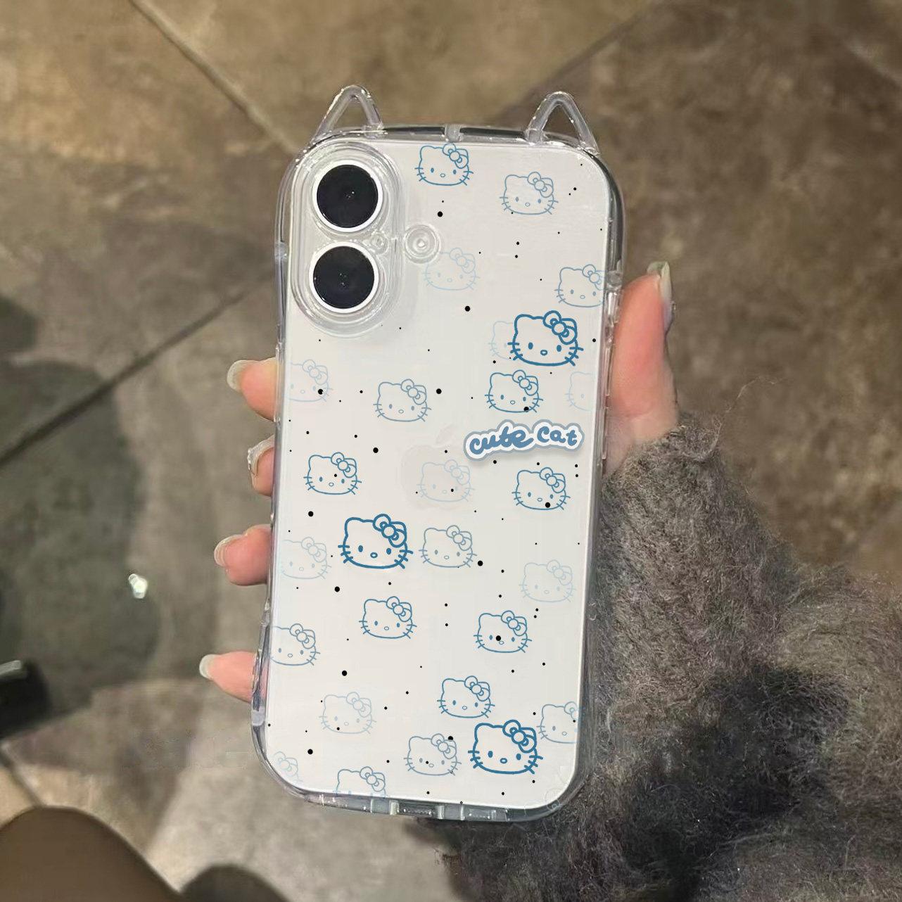 Compatible Clear Cat Ear Phone Case for iPhone 14/13/15 Pro/16 Pro Max iPhone 13