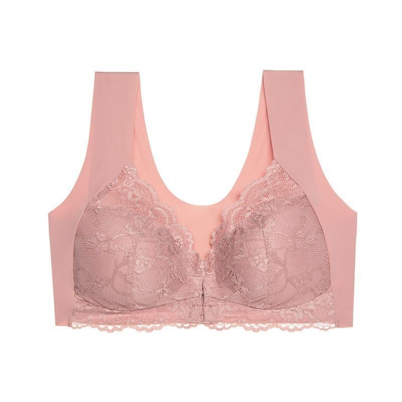Pink Lace Front Closure Wireless Seamless Bra with Wide Comfort Straps M розовый