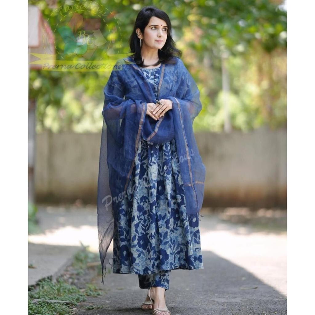 Print Anarkali Designer Kurta Pant Dupatta Set Women Party Wear Top Tunic Kurti SC-2321