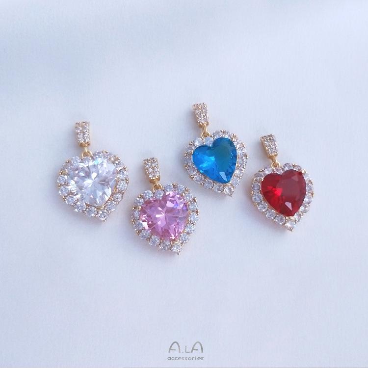 14K Ozeanherz Kristall & Zirkon Pfirsichherz Halskette Anhänger