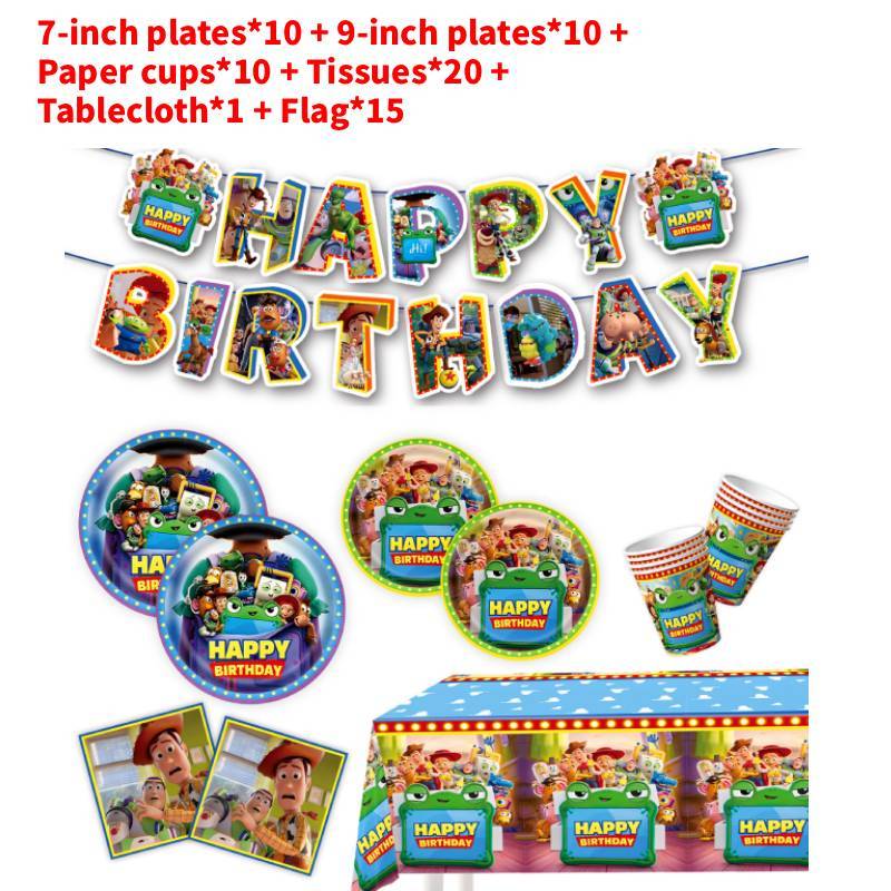 Conjunto de Artigos de Festa Toy Story Com Pratos de Papel e Faixa Para Celebração de Aniversário de Crianças