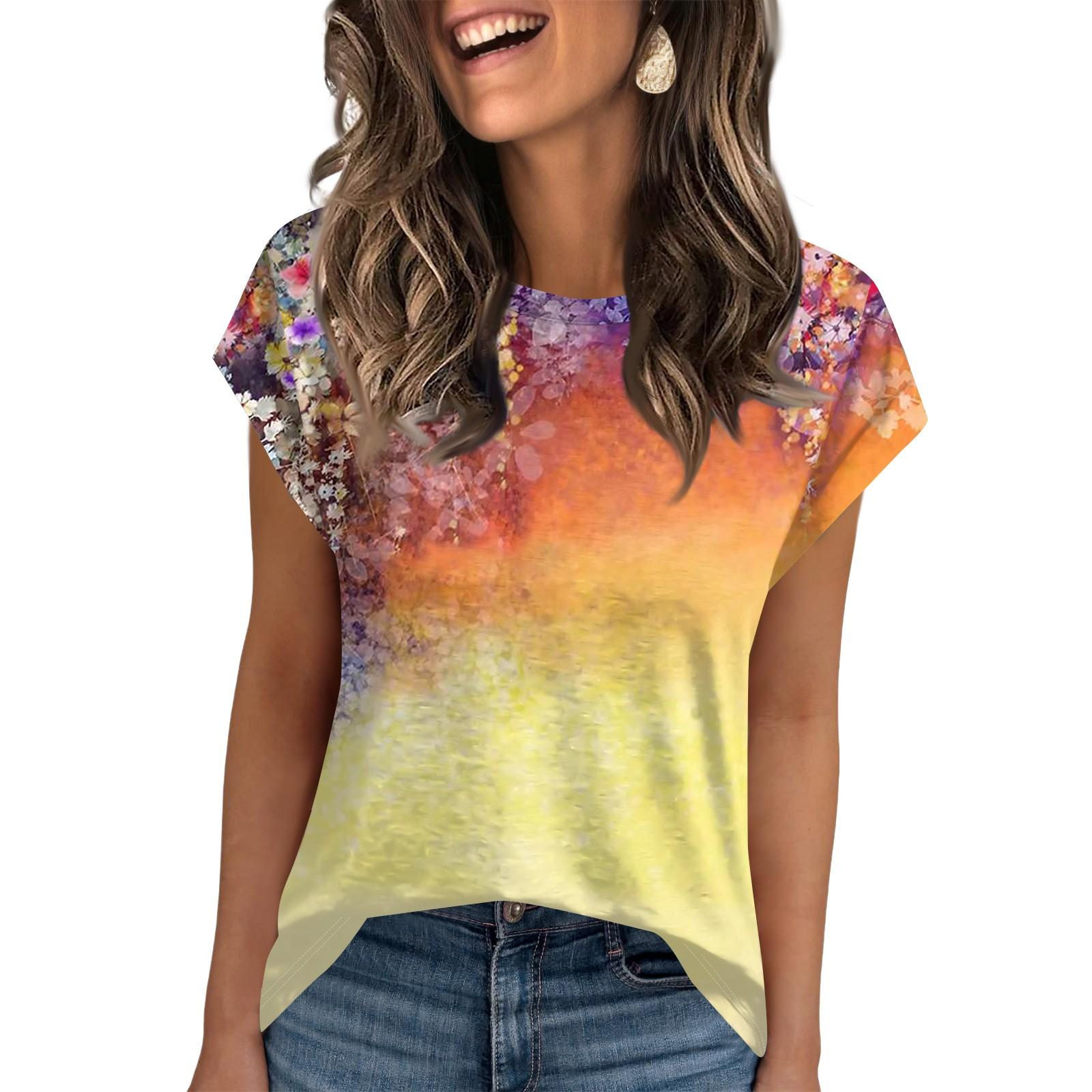 

Women Work Casual Fashion Short-sleeved Round Neck T-shirt Top XL помаранчевий