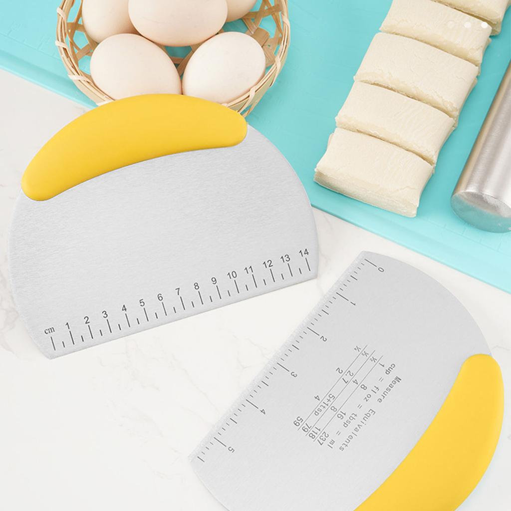 Dough Pastry Scraper with Measuring Scale Stainless Steel Dough Scraper Cutter Rubber Plastic Handle Kitchen Baking