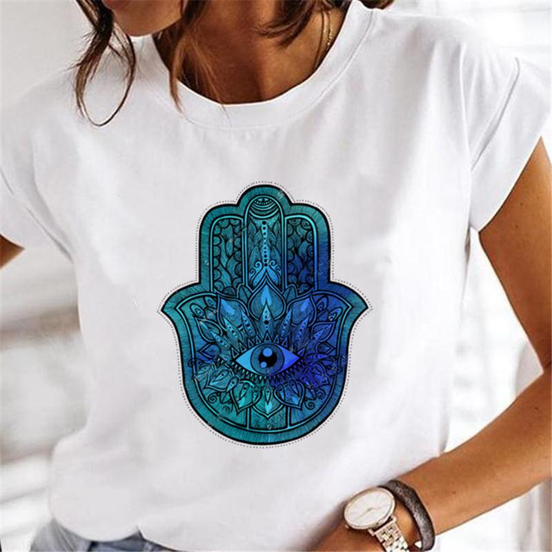 Hand Of Hamsa Fatima Print Fashion T-shirt Top Women's Summer Casual Harajuku Pattern Print Short Sleeve Shirt Y2K top